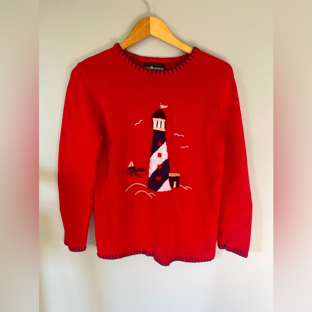 Lighthouse sweater, vintage sweater, size Small